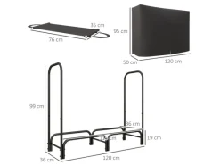 Kaminholzregal Feuerholzregal für Garten Metall Schwarz*Outsunny Clearance