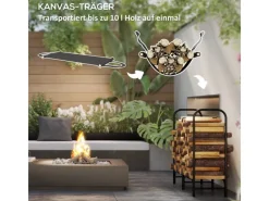 Kaminholzregal Feuerholzregal für Garten Metall Schwarz*Outsunny Clearance