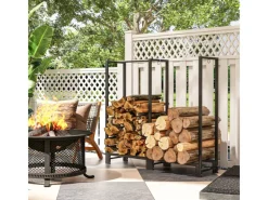 Kaminholzregal Feuerholzregal für Brennholz Stahl Schwarz*Outsunny Discount