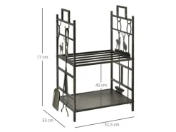 Outsunny Kaminholzregale|Besen|Kaminholzständer mit Kaminbesteck 51,5x33x77 cm