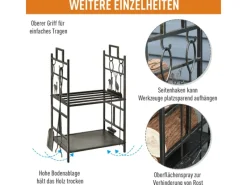 Outsunny Kaminholzregale|Besen|Kaminholzständer mit Kaminbesteck 51,5x33x77 cm