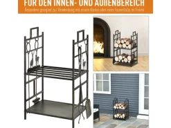 Outsunny Kaminholzregale|Besen|Kaminholzständer mit Kaminbesteck 51,5x33x77 cm
