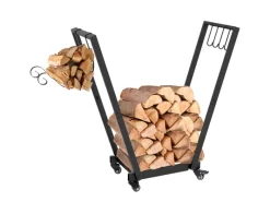 Kaminholzständer Brennholzregal mit Rollen Metall Schwarz*Outsunny Online