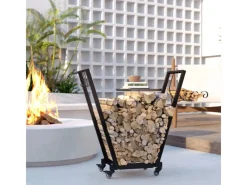 Kaminholzständer Brennholzregal mit Rollen Metall Schwarz*Outsunny Online