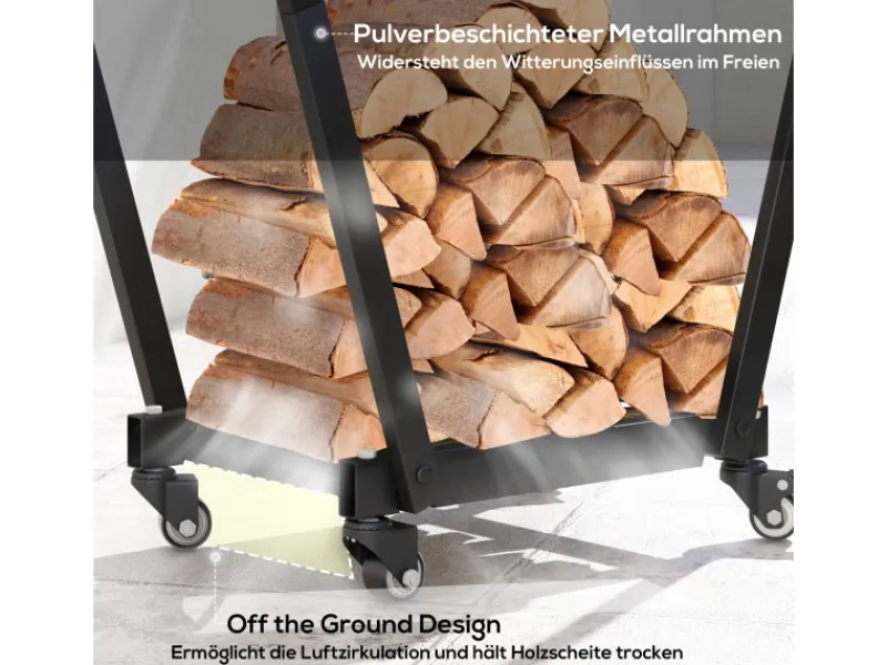 Kaminholzständer Brennholzregal mit Rollen Metall Schwarz*Outsunny Online