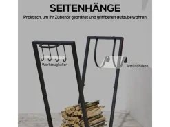 Kaminholzständer Brennholzregal mit Rollen Metall Schwarz*Outsunny Online