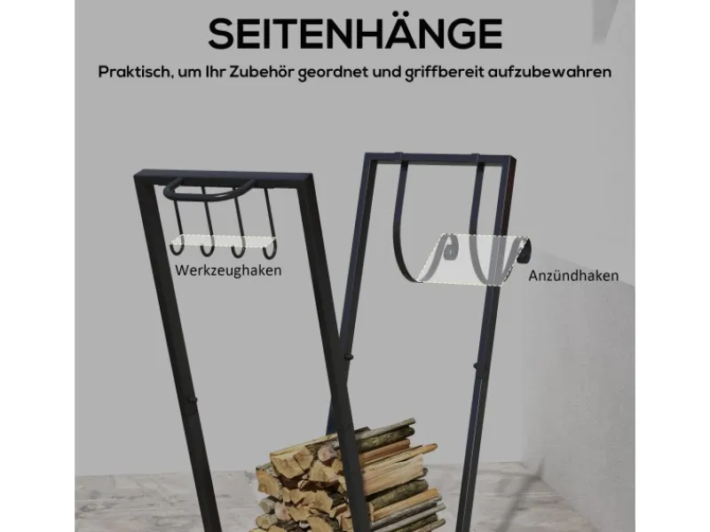 Kaminholzständer Brennholzregal mit Rollen Metall Schwarz*Outsunny Online