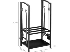 Outsunny Kaminholzregale|Besen|Kaminholzständer 2 Schichte Kaminwerkzeug 40x30x74,5cm