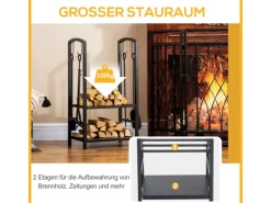 Outsunny Kaminholzregale|Besen|Kaminholzständer 2 Schichte Kaminwerkzeug 40x30x74,5cm
