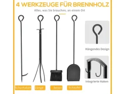 Outsunny Kaminholzregale|Besen|Kaminholzständer 2 Schichte Kaminwerkzeug 40x30x74,5cm