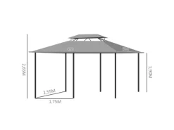 Outsunny Gartenlauben|Pavillon Stahl Polyester-Gewebe Dunkelgrau 300L x 400B x 265H cm