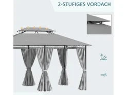 Outsunny Gartenlauben|Pavillon Stahl Polyester-Gewebe Dunkelgrau 300L x 400B x 265H cm