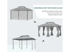 Outsunny Gartenlauben|Pavillon Stahl Polyester-Gewebe Dunkelgrau 300L x 400B x 265H cm