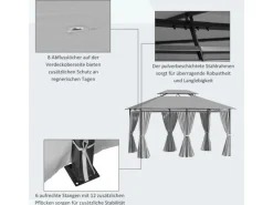Outsunny Gartenlauben|Pavillon Stahl Polyester-Gewebe Dunkelgrau 300L x 400B x 265H cm