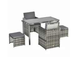 Outsunny Balkonmöbel|Polyrattan Sitzgruppe Essgruppe Garnitur 5 tlg. mit Kissen