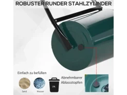 Outsunny Rasenwalze|Gartenwalze|Rasenwalze mit U-Griff 40l Wasser/Sandfüllunge Metall