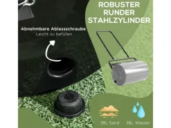 Outsunny Rasenmäher|Rasenwalze|Rasenwalze mit U-Griff 38l  58 x 32,5 x 113 cm