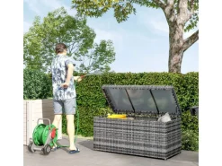 Outsunny Auflagenboxen|Rattan Auflagenbox Stahl  PE-Rattan 130L x 61B x 65H cm Dunkelgrau