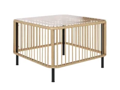 Outsunny Gartentische|Rattan-Gartentisch Stahl PE-Rattan 65L x 65B x 43H cm Naturholz