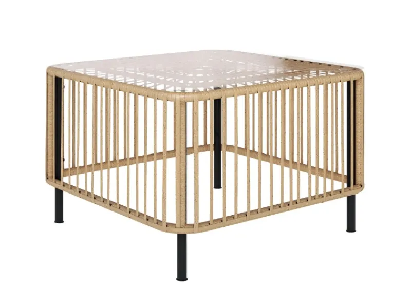 Outsunny Gartentische|Rattan-Gartentisch Stahl PE-Rattan 65L x 65B x 43H cm Naturholz