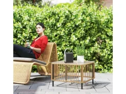 Outsunny Gartentische|Rattan-Gartentisch Stahl  PE-Rattan 65L x 65B x 43H cm Naturholz