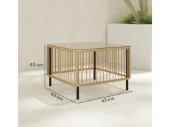 Outsunny Gartentische|Rattan-Gartentisch Stahl PE-Rattan 65L x 65B x 43H cm Naturholz