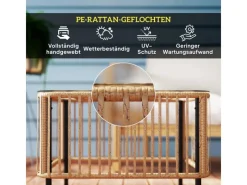 Outsunny Gartentische|Rattan-Gartentisch Stahl PE-Rattan 65L x 65B x 43H cm Naturholz