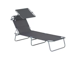 Outsunny Sonnenliegen|Sonnenliege Klappbar Gartenliege mit Dach bis 120 kg Belastbar Grau