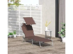 Outsunny Sonnenliegen|Sonnenliege Klappbar Gartenliege mit Dach bis 120 kg Belastbar Braun