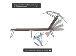 Outsunny Sonnenliegen|Sonnenliege Klappbar Gartenliege mit Dach bis 120 kg Belastbar Braun
