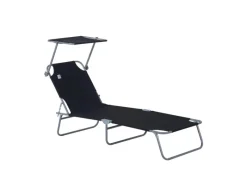 Outsunny Sonnenliegen|Sonnenliege Klappbar Gartenliege mit Dach 120 kg Belastbar Schwarz