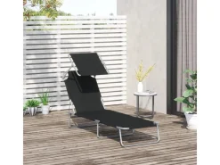 Outsunny Sonnenliegen|Sonnenliege Klappbar Gartenliege mit Dach 120 kg Belastbar Schwarz