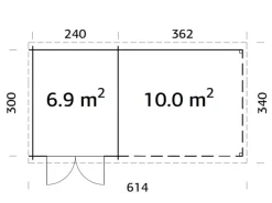Ella Holz-Gartenhaus Grau Flachdach Tauchgrundiert 592 cm x 300 cm*Palmako Online