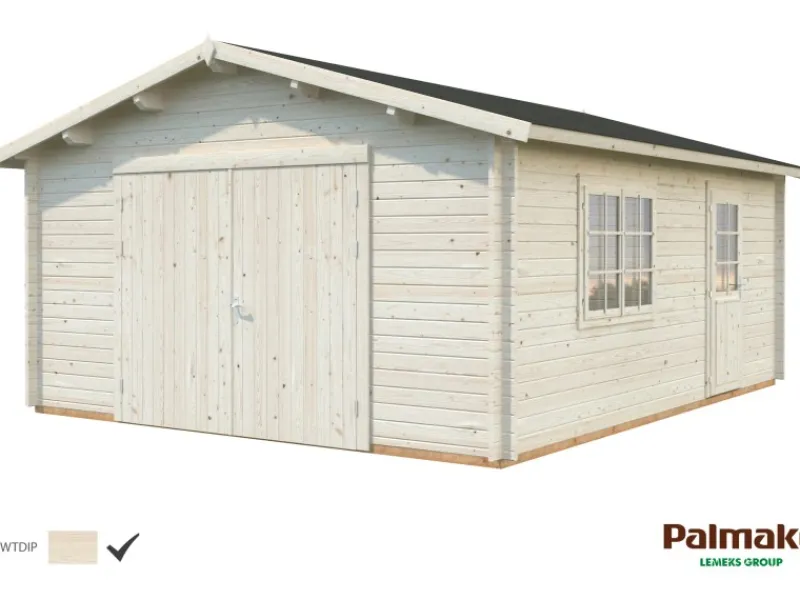 Holzgarage Roger mit Holztor Klar tauchgrundiert 450 cm x 550 cm*Palmako Discount