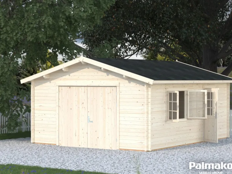 Holzgarage Roger mit Holztor Klar tauchgrundiert 450 cm x 550 cm*Palmako Discount