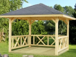 Palmako Gartenlauben|Holz-Pavillon Betty Braun imprägniert 300 cm x 300 cm ohne Fußboden