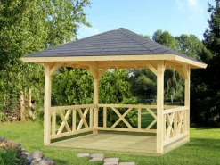 Palmako Gartenlauben|Holz-Pavillon Betty Braun imprägniert 300 cm x 300 cm ohne Fußboden