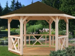 Holz-Pavillon Betty Grau imprägniert 337 cm x 337 cm ohne Fußboden*Palmako Discount