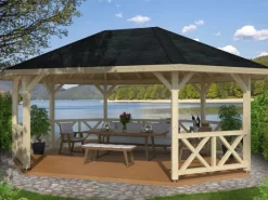 Palmako Gartenlauben|Holz-Pavillon Betty Natur unbehandelt 617 cm x 467 cm ohne Fußboden