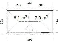 Palmako Gartenlauben|Holz-Pavillon Melanie Braun 557 cm x 280 cm inkl.Fußboden