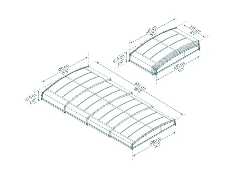 Poolüberdachung Majorca 470 cm x 874 cm Grau*Palram - Canopia Discount