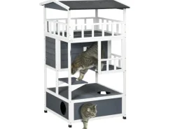 PawHut Outdoor-Spielzeug|Katzenhütte mit Terrasse und 4 Etagen
