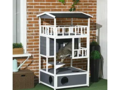 PawHut Outdoor-Spielzeug|Katzenhütte mit Terrasse und 4 Etagen