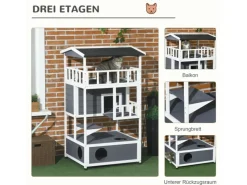 PawHut Outdoor-Spielzeug|Katzenhütte mit Terrasse und 4 Etagen