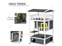 PawHut Outdoor-Spielzeug|Katzenhütte mit Terrasse und 4 Etagen