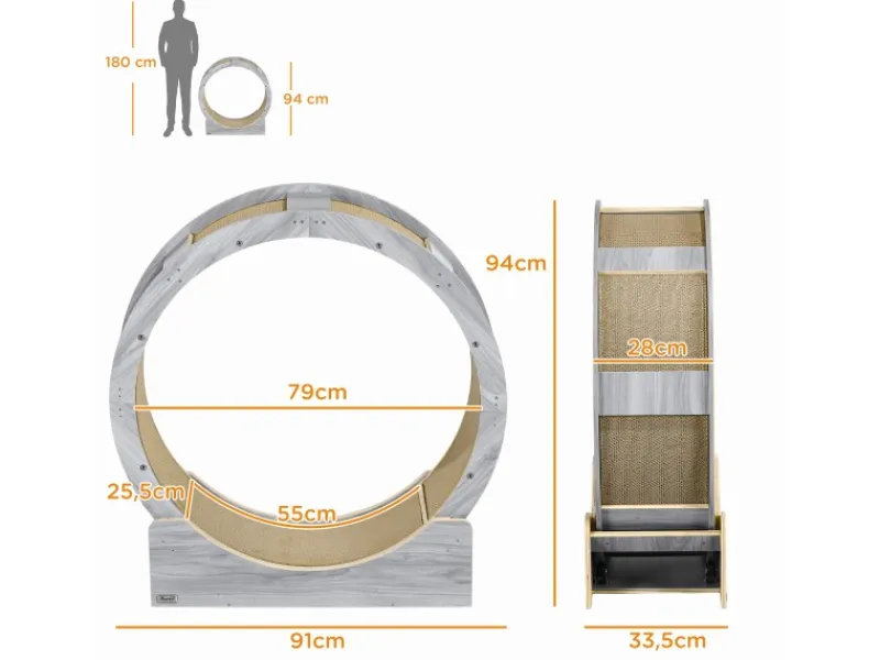 Katzenlaufrad Mehrschichtplatte Wellpapier Grau 91L x 33,5B x 94H cm*PawHut