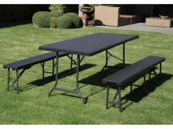 Perel Bierzeltgarnituren|Klappbank Polyrattan-Optik Schwarz