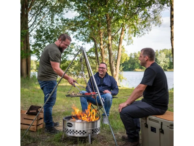 Petromax Campingzubehör|Dreibein-Set mit Kette & Haken D1 Stahl Aufstellhöhe 88 cm - 144 cm