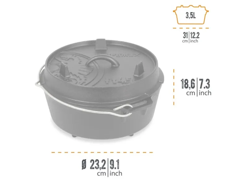 Petromax Campingzubehör|Dutch Oven FT4.5 Schwarz mit Standfüßen 3,5 l