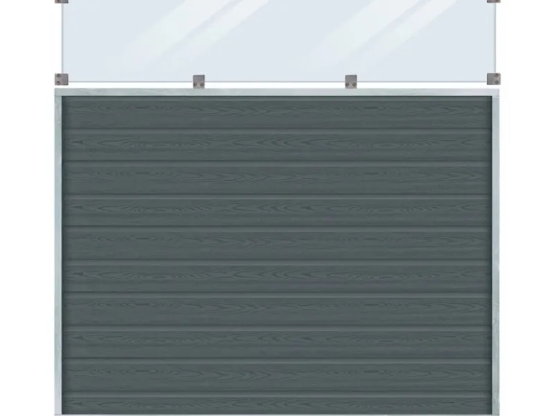 Plus Balkonsichtschutz|Holz Sichtschutzzaun Artura WPC Schiefergrau mit Glas 180 cm x 175 cm